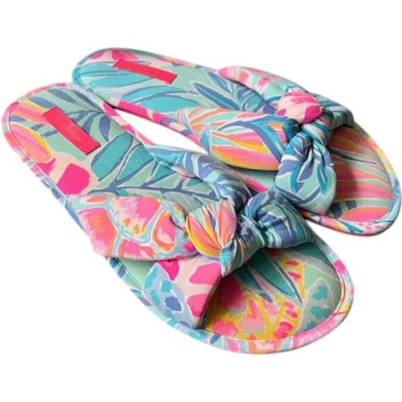 Lilly Pulitzer Pool Slippers in Sea Glass Aqua/Rainforest Retreat - L/XL - Picture 1 of 9